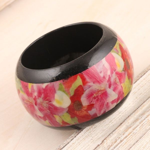 Alternate image for Haldu Wood Bangle Bracelet with Printed Floral Pattern Floral Charm