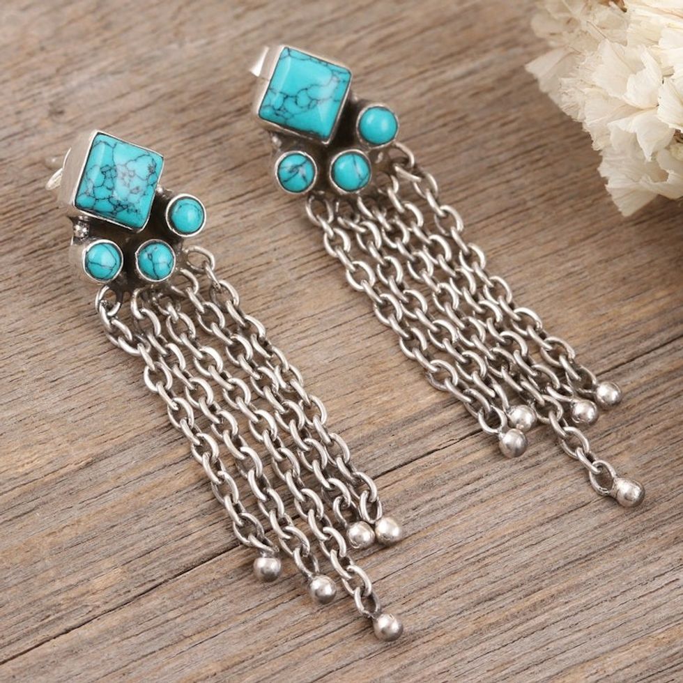 Sterling Silver Waterfall Earrings from India 'Shining Rain'