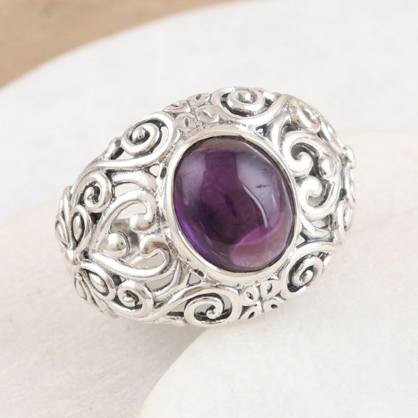 Alternate image for Hand Made Amethyst and Sterling Silver Domed Ring Psychic Force