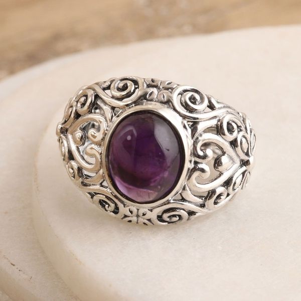Alternate image for Hand Made Amethyst and Sterling Silver Domed Ring Psychic Force