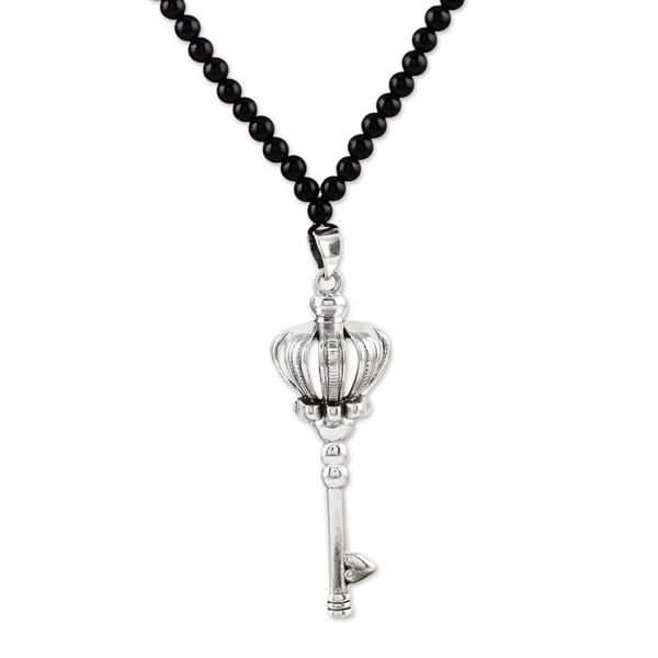 Alternate image for Sterling Silver and Onyx Key-Motif Pendant Necklace Magic Key