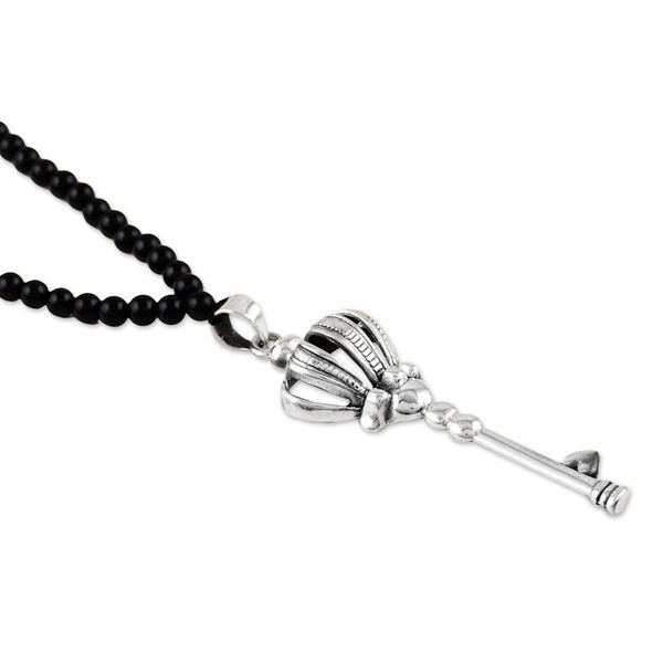 Alternate image for Sterling Silver and Onyx Key-Motif Pendant Necklace Magic Key