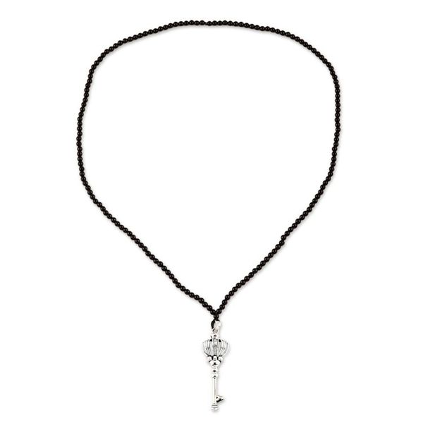 Alternate image for Sterling Silver and Onyx Key-Motif Pendant Necklace Magic Key