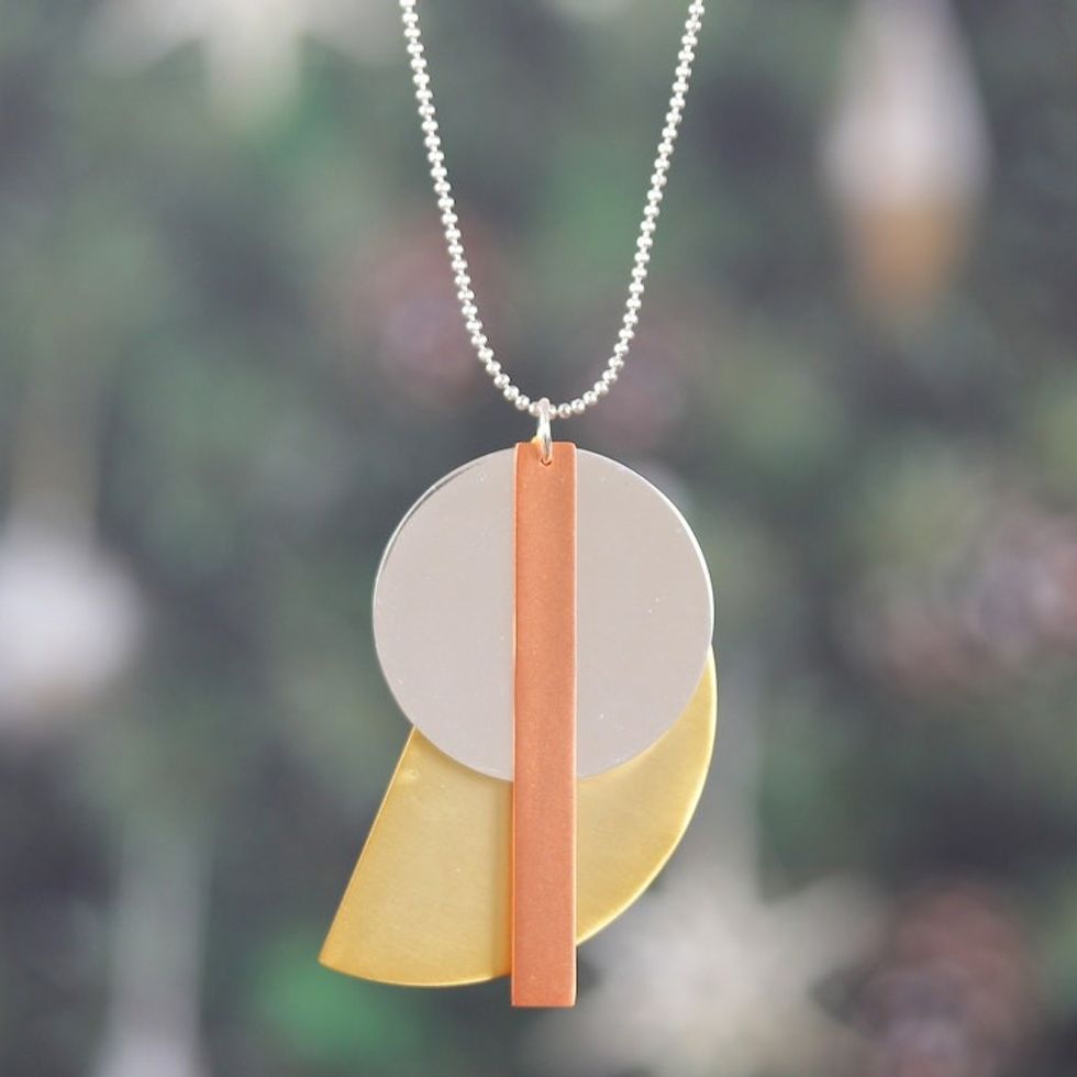 Modern Sterling Silver, Brass and Copper Pendant Necklace 'Mystic Minimalism'
