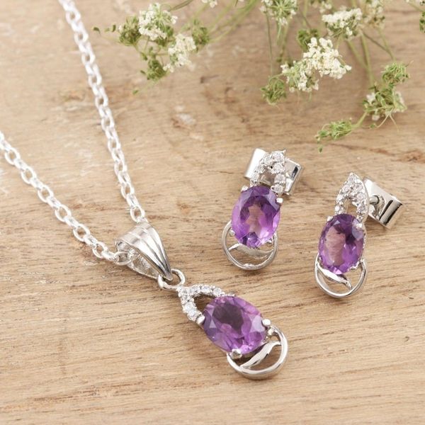 Alternate image for Rhodium-Plated Amethyst and Cubic Zirconia Jewelry Set Peppy in Purple