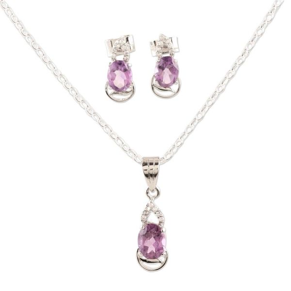 Alternate image for Rhodium-Plated Amethyst and Cubic Zirconia Jewelry Set Peppy in Purple
