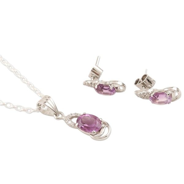 Alternate image for Rhodium-Plated Amethyst and Cubic Zirconia Jewelry Set Peppy in Purple