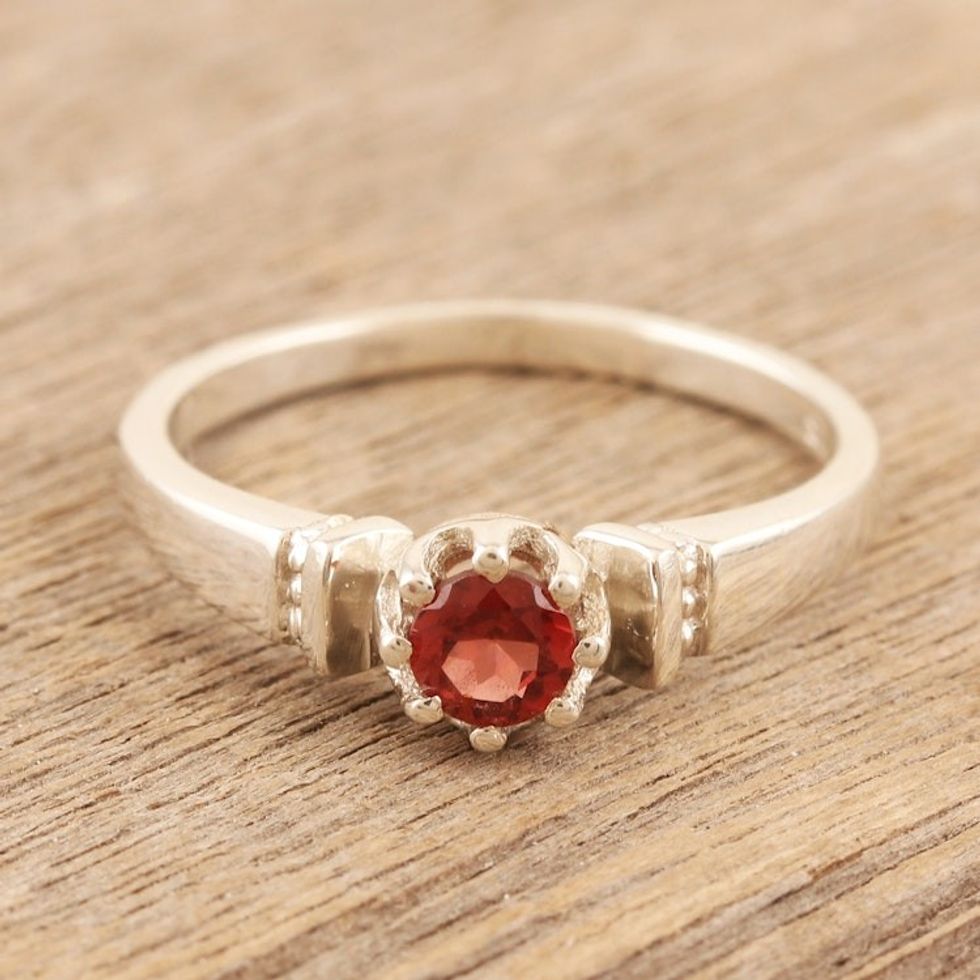 Garnet and Sterling Silver Solitaire Ring 'Inspiring Transformation'