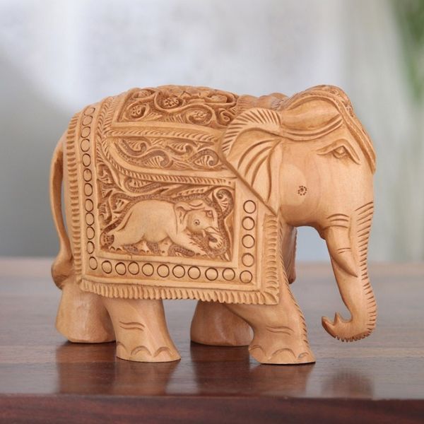 Alternate image for Handcrafted Kadam Wood Elephant Sculpture Indian Grandeur