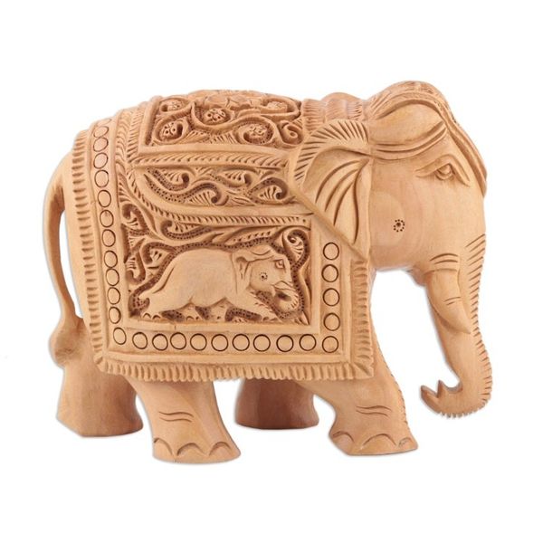 Alternate image for Handcrafted Kadam Wood Elephant Sculpture Indian Grandeur