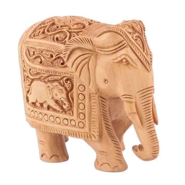 Alternate image for Handcrafted Kadam Wood Elephant Sculpture Indian Grandeur