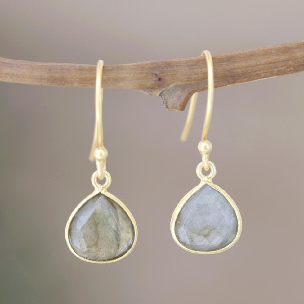 Faceted Labradorite Earrings in 22k Gold Plate 'Dusky Dazzle'