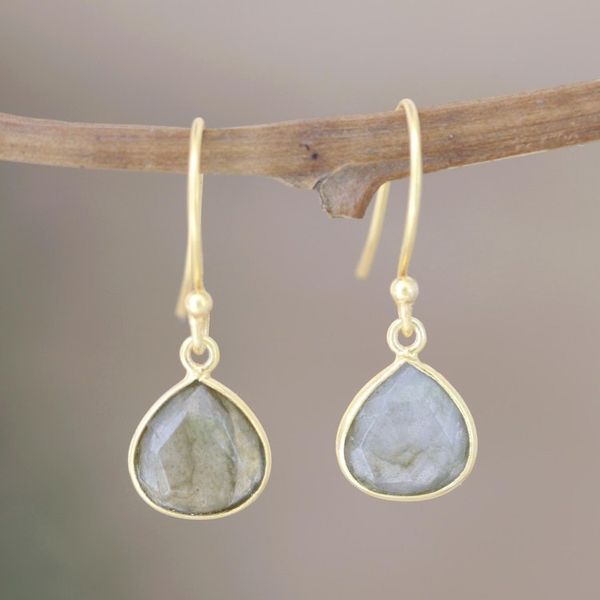 Alternate image for Faceted Labradorite Earrings in 22k Gold Plate Dusky Dazzle