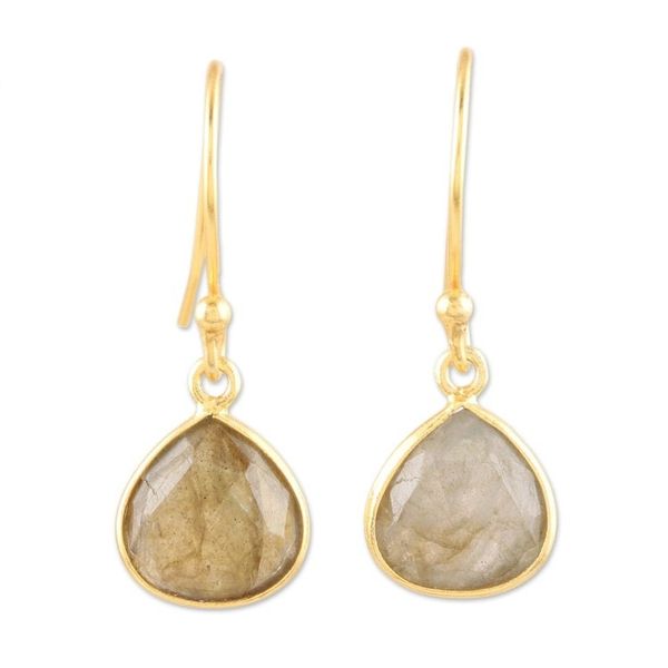 Alternate image for Faceted Labradorite Earrings in 22k Gold Plate Dusky Dazzle