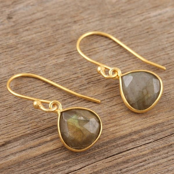 Alternate image for Faceted Labradorite Earrings in 22k Gold Plate Dusky Dazzle