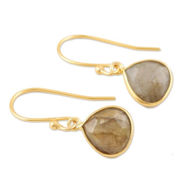 Alternate image for Faceted Labradorite Earrings in 22k Gold Plate Dusky Dazzle