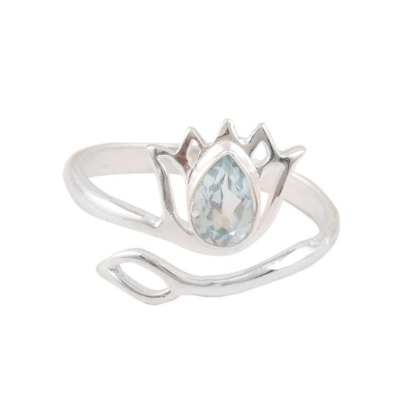 Alternate image for Wrap Ring Made with Blue Topaz and Sterling Silver in India Iridescent Lotus