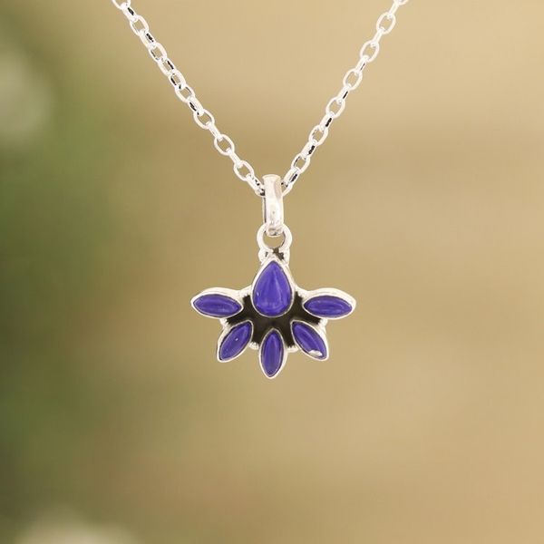 Alternate image for Sterling Silver and Lapis Lazuli Pendant Necklace from India Truth Crown