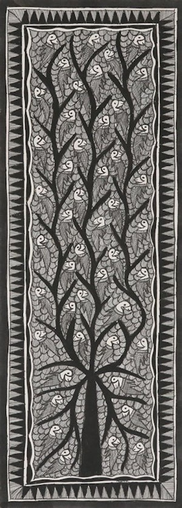 Alternate image for Signed Parrot Madhubani Painting in Dark Tones Parrots in Harmony