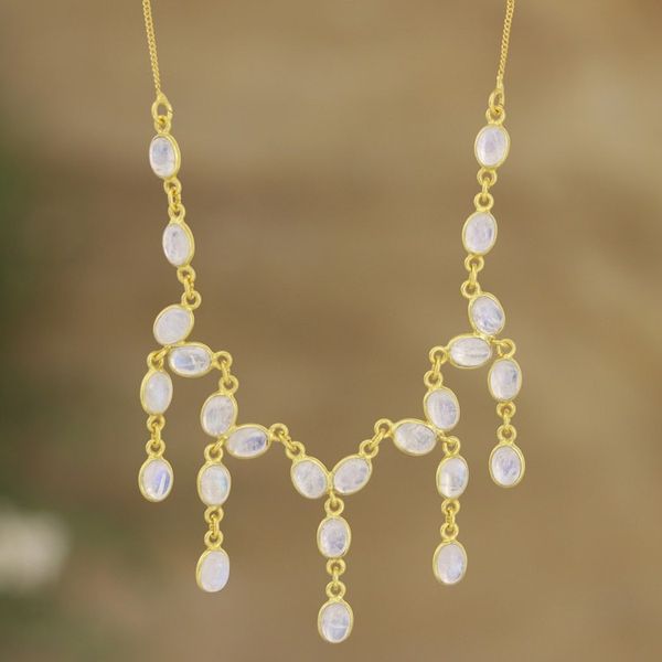 Alternate image for 22k Gold-Plated Waterfall Necklace with Rainbow Moonstones Creativity Drops