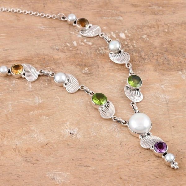 Alternate image for Peridot and Cultured Pearl Pendant Necklace Moonlight on the Water