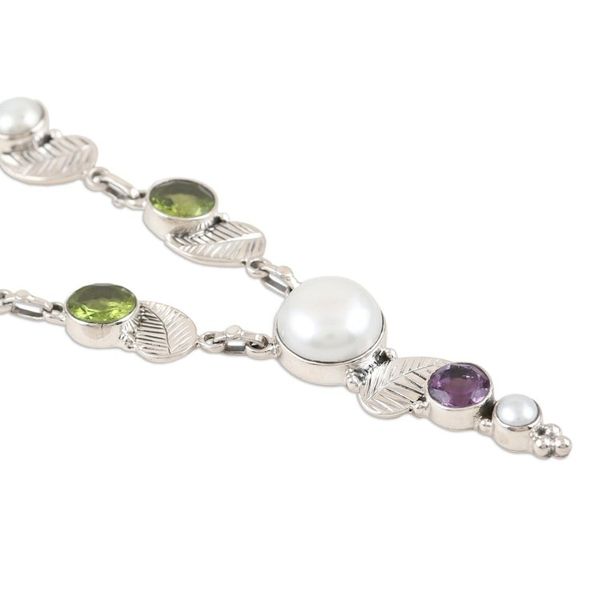 Alternate image for Peridot and Cultured Pearl Pendant Necklace Moonlight on the Water