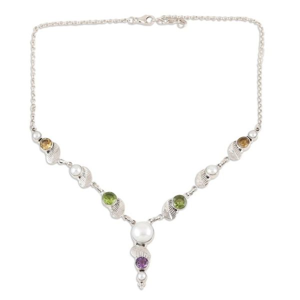 Alternate image for Peridot and Cultured Pearl Pendant Necklace Moonlight on the Water