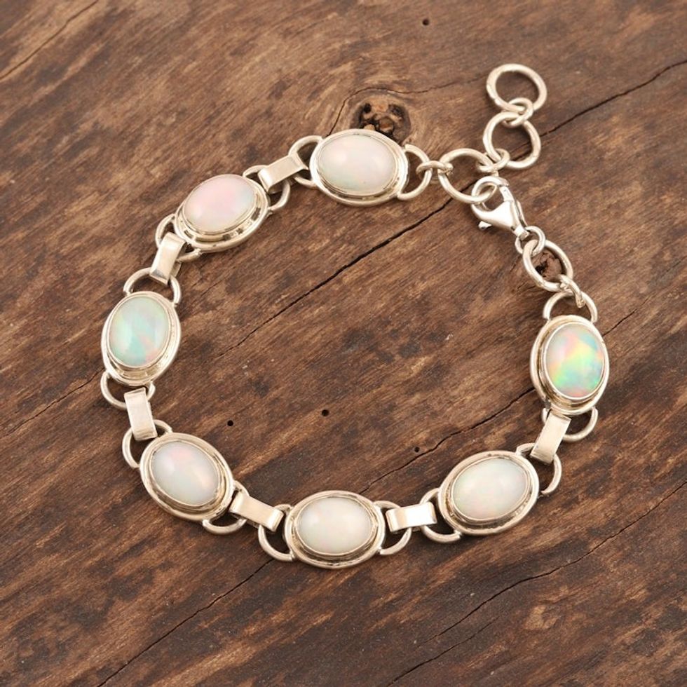 Sterling Silver and Opal Link Bracelet from India 'Creative Links'