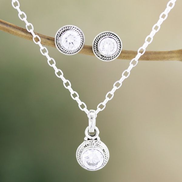 Alternate image for Sterling Silver and Cubic Zirconia Jewelry Set Pair Sparkling Water