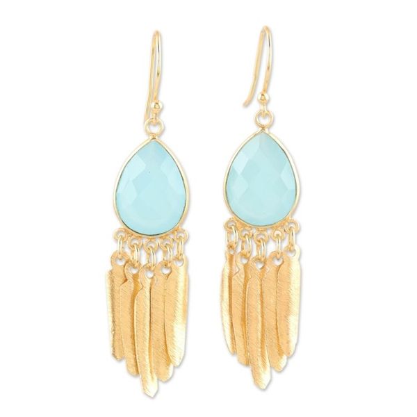 Alternate image for Artisan Crafted Chalcedony Gold Plated Earrings Feathers Flight