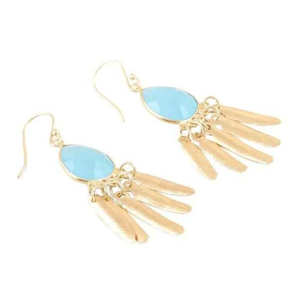 Alternate image for Artisan Crafted Chalcedony Gold Plated Earrings Feathers Flight
