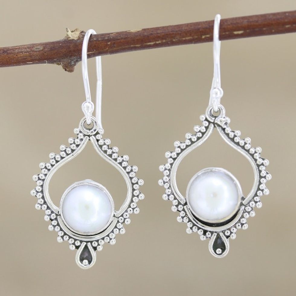 Cultured Pearl and Sterling Silver Dangle Earrings 'Blissful Night in White'
