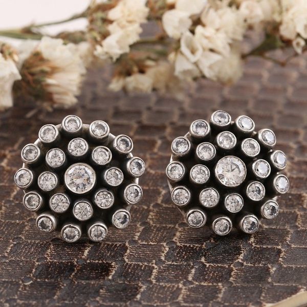 Alternate image for Cubic Zirconia and Sterling Silver Button Earrings Precious Clarity