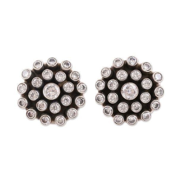 Alternate image for Cubic Zirconia and Sterling Silver Button Earrings Precious Clarity
