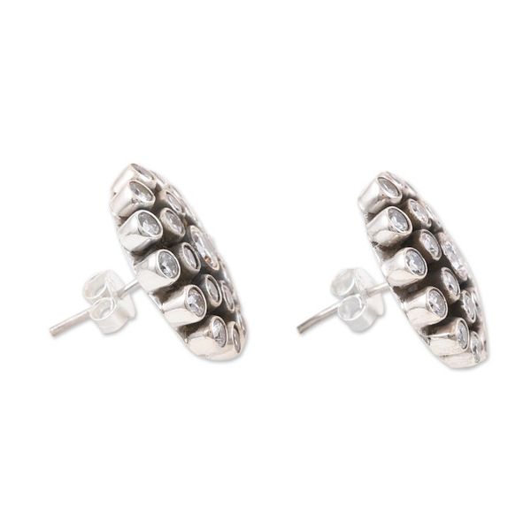 Alternate image for Cubic Zirconia and Sterling Silver Button Earrings Precious Clarity