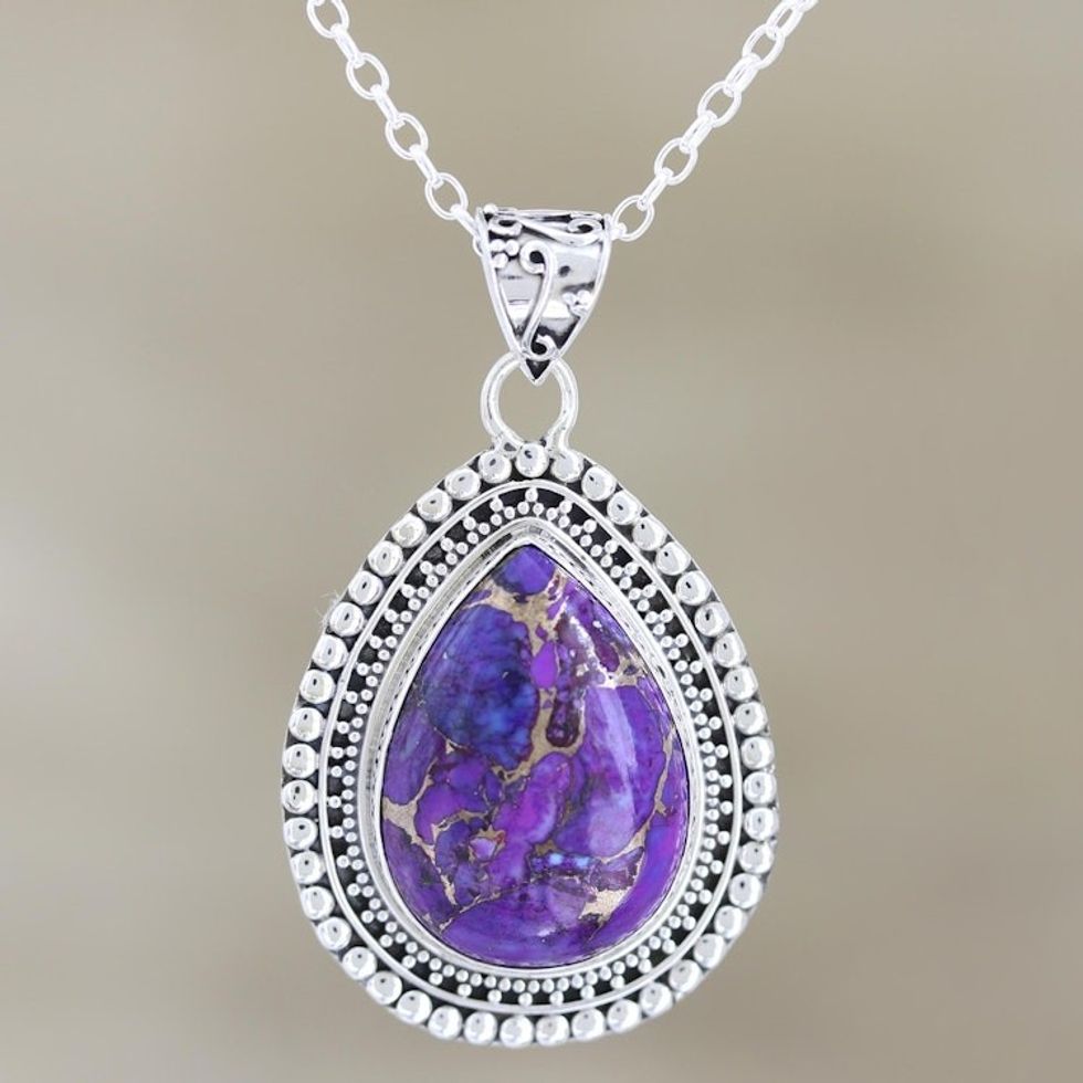 Sterling Silver and Composite Turquoise Pendant Necklace 'Purple Lover'