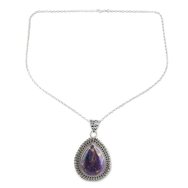 Alternate image for Sterling Silver and Composite Turquoise Pendant Necklace Purple Lover