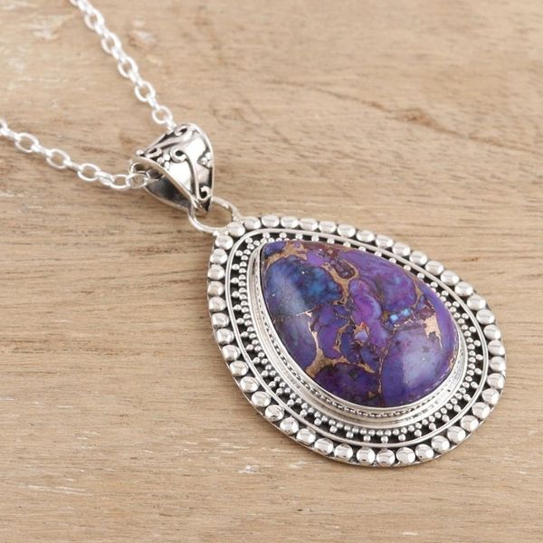 Alternate image for Sterling Silver and Composite Turquoise Pendant Necklace Purple Lover