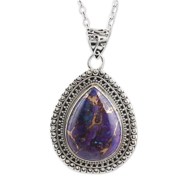 Alternate image for Sterling Silver and Composite Turquoise Pendant Necklace Purple Lover