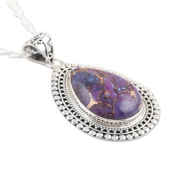 Alternate image for Sterling Silver and Composite Turquoise Pendant Necklace Purple Lover