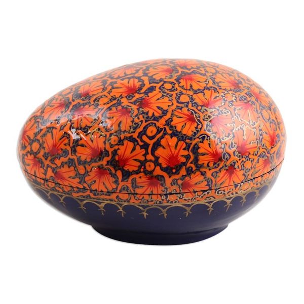 Alternate image for India Handmade Orange Leaf Papier Mache Box 5 inch Orange Chinar Foliage