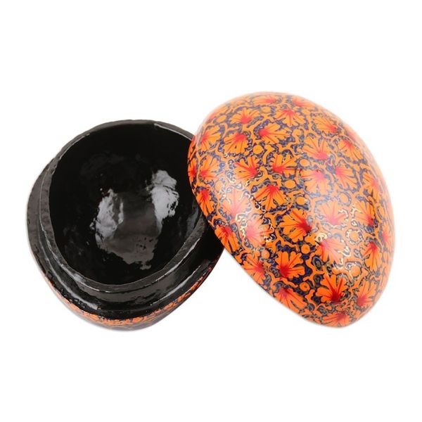 Alternate image for India Handmade Orange Leaf Papier Mache Box 5 inch Orange Chinar Foliage