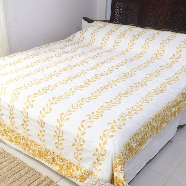 Alternate image for Chain-stitched Cotton Queen Duvet Cover Handmade in India Kashmir Vines