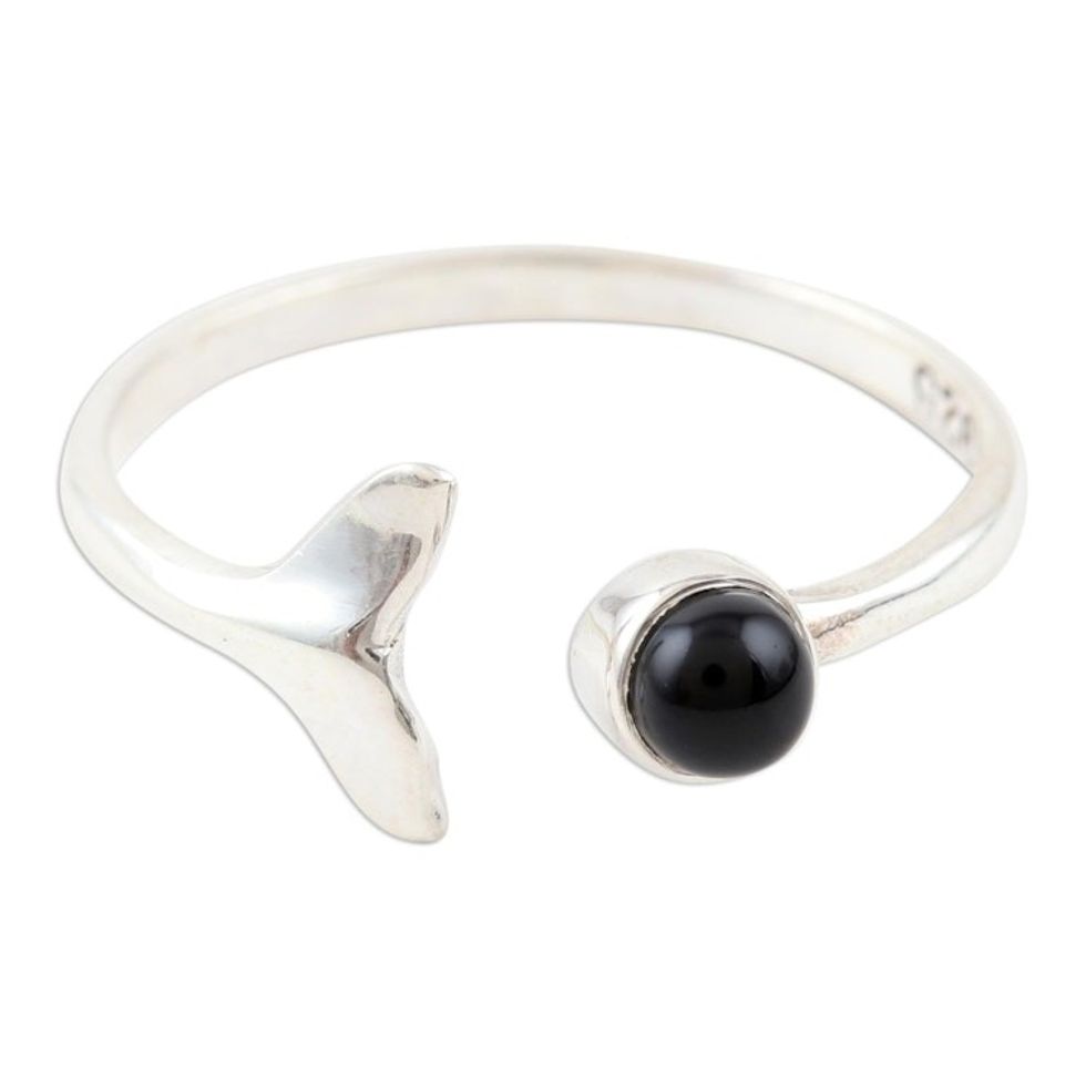 Onyx and Sterling Silver Mermaid Tail Ring 'Midnight Mermaid'
