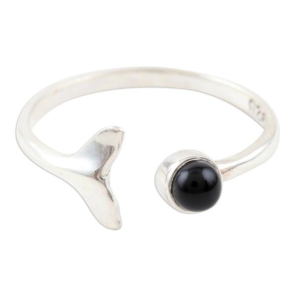 Alternate image for Onyx and Sterling Silver Mermaid Tail Ring Midnight Mermaid