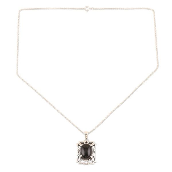 Alternate image for Sterling Silver and Onyx Pendant Necklace Black Botanicals