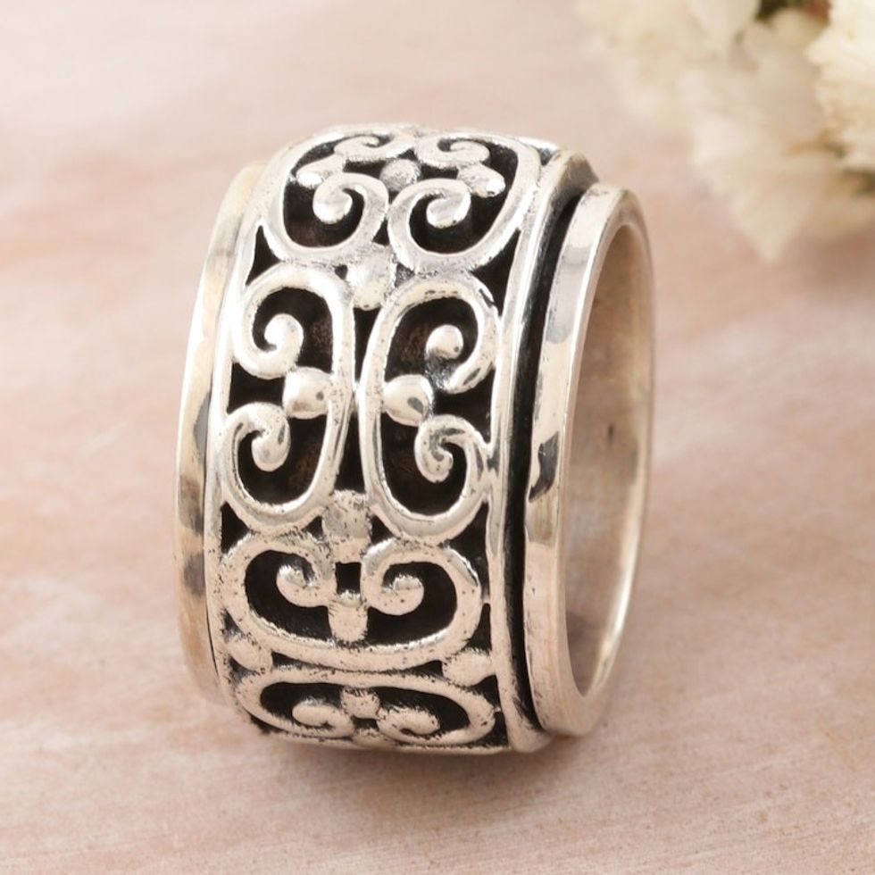 Unisex Meditation Spinner Ring Crafted with Sterling Silver 'Original Glory'