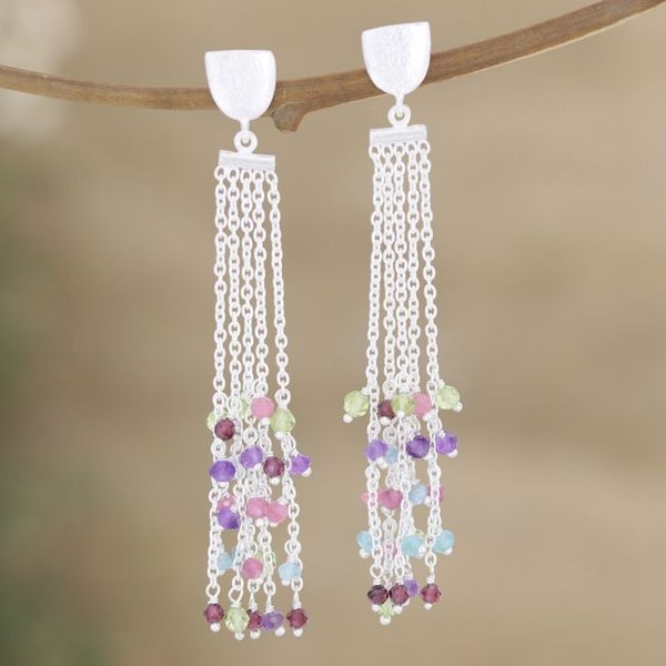 Alternate image for Multicolored Chalcedony and Sterling Silver Dangle Earrings Cupcake Sprinkles