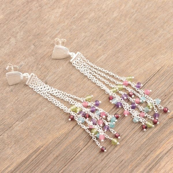 Alternate image for Multicolored Chalcedony and Sterling Silver Dangle Earrings Cupcake Sprinkles