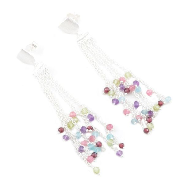 Alternate image for Multicolored Chalcedony and Sterling Silver Dangle Earrings Cupcake Sprinkles